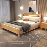 EON HOME床 北欧实木床双人床主卧储物大婚床夜灯充电软靠床 单床(软靠款) 1.5*2.0米(大板框架款)