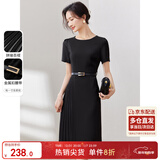 尚都比拉设计感拼接连衣裙夏季高级感气质百褶裙小个子中长裙子 雅黑色 L