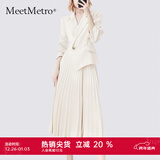 MeetMetro玛依尔西装连衣裙女2025秋季新款质感职业通勤百褶裙 浅杏【现货闪电发】 L