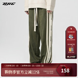 BJHG【2.0】 不计后果春秋环保麂皮绒串标拼接休闲裤子男潮流直筒长裤 军绿色 2XL (160-200斤）