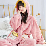 都市丽人内衣女睡衣套装秋冬法兰绒珊瑚绒保暖连帽卡通绒类家居服2H0109