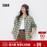 森马（Semir）长袖衬衫女春季中长款oversize翻领落肩格纹女生衬衣101125105007