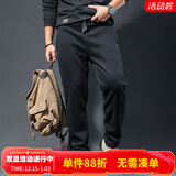 季言加绒卫裤男秋冬季加厚保暖宽松垂感抽绳直筒裤运动休闲长裤裤子潮 黑色 M