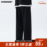 viishow直筒休闲长裤男夏季运动潮牌男生宽松阔腿九分小西裤子 黑色 XL