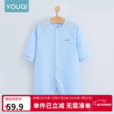 优奇婴儿衣服夏季薄款纯棉连体衣新生幼儿睡衣宝宝纱布哈衣夏装空调服 纯棉款【闭档】冰蓝 80cm