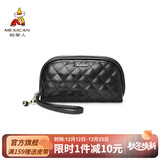 稻草人（MEXICAN）牛皮手拿包女士包包大容量手抓包长款零钱包卡包圣诞节礼物送女生 黑色