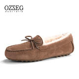 OZZEG澳洲豆豆鞋女冬季羊皮毛一体毛毛棉鞋平底防滑加绒保暖孕妇乐福鞋 咖啡色 37