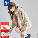 唐狮（TonLion）2025针织外套女休闲卫衣开衫连帽上衣 无绒款浅卡其/二批 S