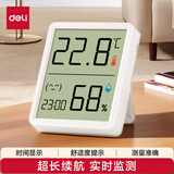 得力（deli）室内电子温湿度计/表办公家用壁挂桌面婴儿房办公用品儿童老人生日礼物带时间+表情显示LE517