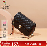 啄木鸟（TUCANO）牛皮包包女包时尚菱格链条包单肩斜挎包元旦礼物 赫本黑【PU款】