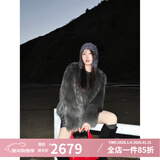 付智恩芦苇花 芬兰进口狐狸毛典雅轻盈年轻感圆领皮草外套女 深灰绿 M