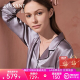 金三塔真丝睡衣女100%桑蚕丝外穿丝滑亲肤两件套睡裤居家服礼物 19姆米高级灰 M