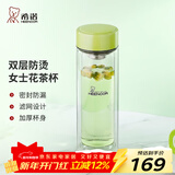 希诺（heenoor）双层玻璃杯家用女士带滤网个性潮流清新花茶杯隔热防烫便携水杯 清新绿300ml