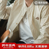 马登工装美式复古条纹棒球衫男士衬衣外套春秋薄款宽松长袖衬衫男上衣 条纹 【男生衬衫/轻奢高级感】 2XL （185/104A）