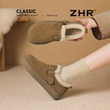 ZHR勃肯鞋女冬一脚蹬加绒棉鞋女外穿厚底保暖雪地靴 EH277B卡其色36