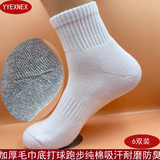YYEXNEX6双装加厚毛巾底纯棉运动袜男中筒吸汗耐磨防臭毛圈袜打球跑步袜w 白色/灰色各3双