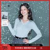 三彩2025冬季新款【抗起球】修身针织衫蕾丝V领打底衫长袖内搭M 冰川蓝 S 155/80A
