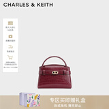 CHARLES&KEITH鳄鱼纹凯莉包手提斜挎婚包包女包生日礼物新年礼物CK2-50270880-1 Burgundy葡萄酒红色 S