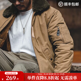 马登工装美式复古B15飞行员棉服夹克男保暖毛领加厚棉衣秋冬男士外套 卡其色 【袄男款冬季/飞行夹克棉服/军棉袄/厚外套】 M