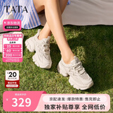 他她春秋厚底透气老爹鞋女鞋网面增高运动鞋新款WOG16BM4白色 37