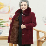 孜颜 中老年女装冬装外套厚妈妈装老年人大衣加绒保暖70岁奶奶装衣服 如意花酒红 加绒 3XL （建议115-130斤）