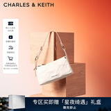 CHARLES&KEITH褶皱油蜡皮斜挎小方包手提包腋下包女士生日新年礼物CK2-80160183 Cream奶白色 S