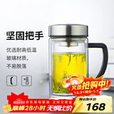 希诺（heenoor）双层玻璃杯男士耐热防烫带把带手柄商务办公玻璃水杯过滤茶杯子 小熊杯盖-双层带滤网435ml