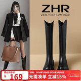 ZHR骑士靴女时尚V口显瘦长筒靴女不过膝百搭女靴 CQ12 黑色 35 