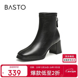 百思图24冬商场同款通勤时装靴粗跟女短靴M5107DD4 黑色 38