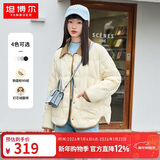 坦博尔羽绒服女短款翻领韩版宽松女士灯芯绒外套TD236266 黄油蜜 170 