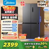美的（Midea）471L十字门冰箱全空间养鲜抗菌净味一级能效风冷无霜双变频以旧换新BCD-471WSPZM(E)国家补贴