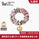 She's茜子发饰心形发圈大肠圈头花头绳马尾皮筋绑头发绳头饰新年礼物女 印花粉E1（配件升级款）