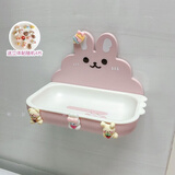 帕提拉（patila）可爱卡通双层肥皂盒免打孔壁挂式沥水家用卫生间浴室香皂盒置物架 粉色兔+贴片