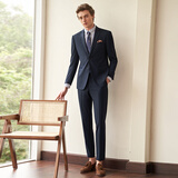 吉约蒙（G·MONS）西服套装男士商务抗皱易打理休闲西装套装结婚新郎职业正装西装 藏青A版【上衣+裤子】C0020 52