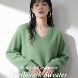 【京东直采】2026新年羊绒羊毛拉绒衫女士百搭打底毛衣无缝针织衫 V领-花绿 均码 （90-145斤） 【3-15天发货】