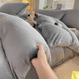 雅鹿 牛奶绒被套单件双面绒珊瑚绒被罩冬季 加厚保暖加绒被芯套 中灰+中灰 【被套单件】 180cm*220cm
