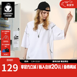 GENANX闪电潮牌夏季热卖短t太空棉圆领t恤男假两件简约风印花情侣装短袖 白色 S 【宽松版】请参考尺码或客服