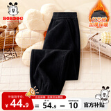 巴布豆儿童裤子秋冬季男童加绒保暖女童灯芯绒长裤时尚宽松潮流童装 黑 160