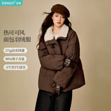 茵曼羊羔毛领牛角扣厚羽绒服2026冬女装新款短面包服外套深咖色XL