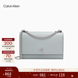 Calvin Klein【新年礼物】通勤单肩包荔枝纹包包金属搭扣链条翻盖CK女包斜挎包 PC6-灰蓝色 OS