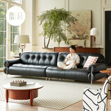 儒黛黑糖云朵真皮沙发头层牛皮法式中复古客厅直排高脚意式小户型简约 3.0米高脚直排-可视面真皮 V-ultra（加厚半青皮1.6-1.8mm）