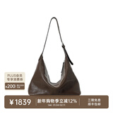 裘真新年礼物【明星推荐】经典hobo包植鞣牛皮腋下通勤休闲饺子女包 咖啡色-大号 小包/大包