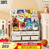 SOFS儿童书架绘本架简易落地宝宝小书柜铁艺幼儿置物架书本玩具收纳架 XL码 (4+2)层 3盒
