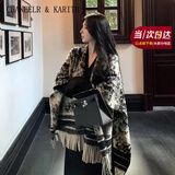 CHANEELR & KARITH披肩围巾女秋冬季外搭复古水墨画斗篷外套生日新年礼物送女友老婆 黑色
