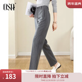 欧莎（OSA）高腰直筒毛呢西装裤女秋冬季2025年新款宽松显瘦休闲裤子 灰色 L