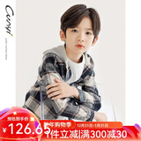 纯一良品（CUNYI）童装男童长袖衬衫儿童衬衣春秋装新款中大童元气格纹连帽上衣 蓝色格纹 130 cm