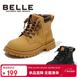 百丽童鞋秋冬靴子中大童马丁靴短靴男女童儿童英伦皮靴 驼色34码