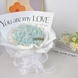 帕提拉（patila）手工自制diy仿真不凋谢玫瑰花束手捧花材料包送女朋友七夕礼物 碎冰蓝玫瑰21朵+开窗礼袋+LED灯