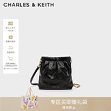 CHARLES&KEITH迷你菱格流浪包单肩斜挎双肩包包女包生日新年礼物CK2-60782390 【S号】Black黑色 S