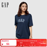GAP男女装2025春季新款纯棉字母logo短袖T恤常规上衣美版570044 海军蓝 S 美码 M亚洲码175/92A 【偏小，建议选大一码】